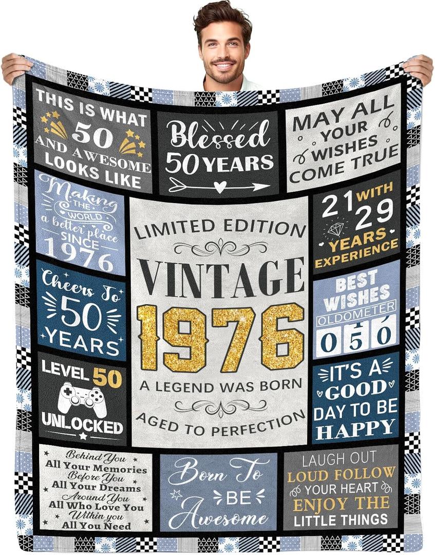 CIUGOIG 50th Birthday Gifts for Men Blanket 50"x60", Vintage 1976 Birthday Gifts for 50 Year Old Men, Funny 50th Birthday Gift for Him Husband Dad Brother Uncle Friend