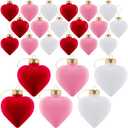 Moucuny 24 Pcs 3.15 Inch Valentines Day Ornaments for Tree Large Hanging Heart Ornaments Heart Shaped Tree Baubles Velvet Ball for Party Wedding Anniversary Mothers Valentine Decor, Pink, Red, White