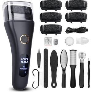 Electric Foot File Callus Remover for Feet - 6pcs Larger Grinding Head&3Speed, Pedicure Kit Foot Scrubber Deadskin Callus Remover, Foot Care Kit Pedicure Tools for Dead Skin Callus Hardskin Dry Cracks