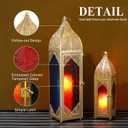 TRIROCKS Set of 2 Moroccan Candle Lanterns 23''&15.5'' H Decorative Candle Holder Hanging Lanterns with Embossed Colored Tempered Glass Ramadan Decorations for Home Outdoor Indoor Patio Weddings(Gold)