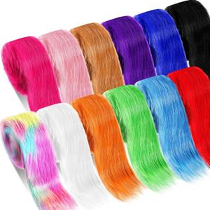 XunYee 12 Pcs Shaggy Plush Faux Fur Fabric Craft Fur Precut Strips Fake Ribbon for Therian Mask DIY Projects Cosplay Costume Gnomes Beard Santa Claus Hair Dwarf, 12 Colors(2 x 60 Inch,Classic Color)