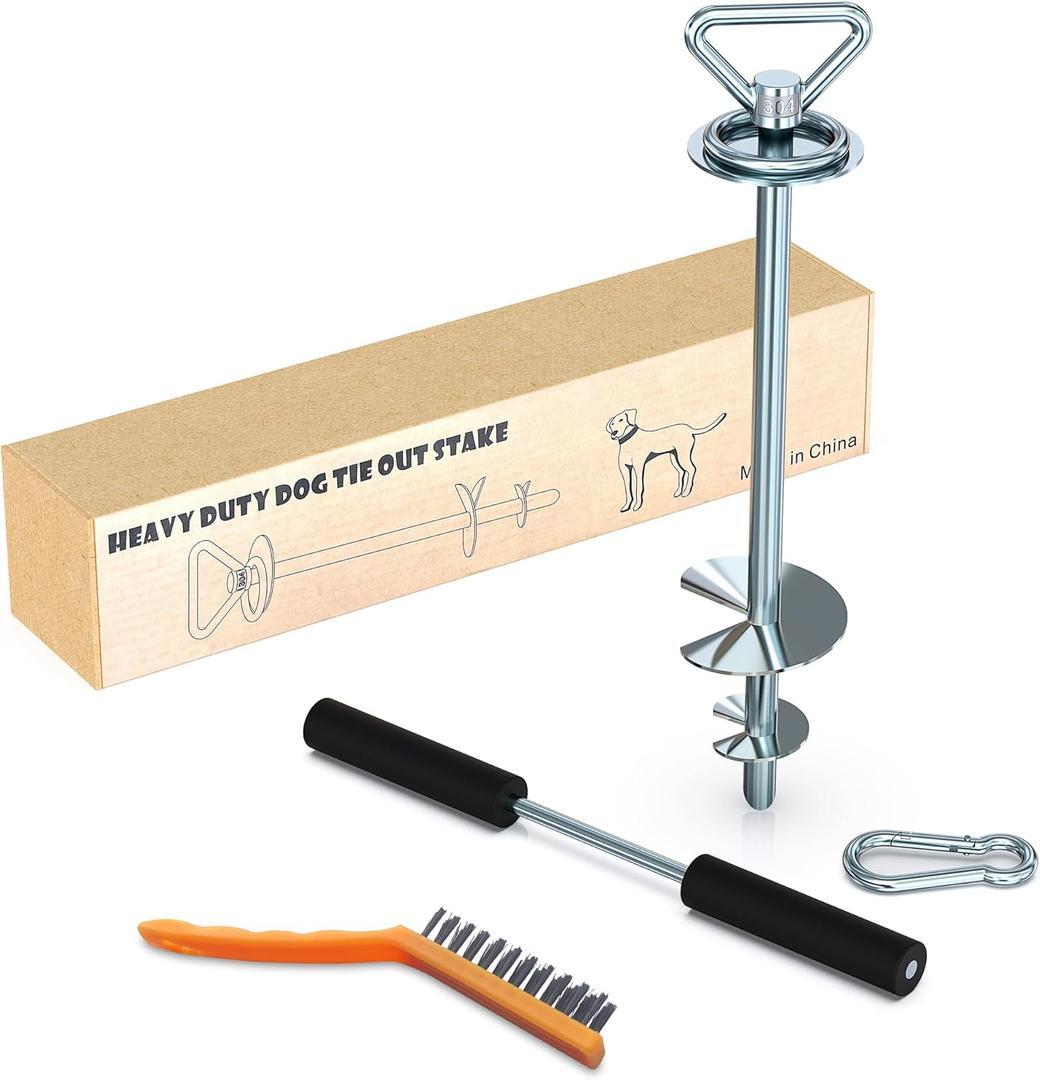 TOMBABY Heavy Duty Quality Dog Stake-Dog Tie Out Stake, Dog Stake Allows Dogs Up to 200 lbs, Dog Stakes for Outside Beach,Camping, Yard, 360 Swivel Dog Anchor | Use for Any Dog Tie Out Cable