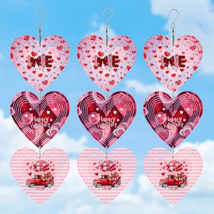 Wind Spinners Outdoor Bird Repeller, Valentine's Day Red Hearts Hanging, 15 inches, Kinetic, Stainless-Steel Metal, Indoor and Outdoor Decoration for Garden, Patio, Yard, Gift for Women Mom Wife.