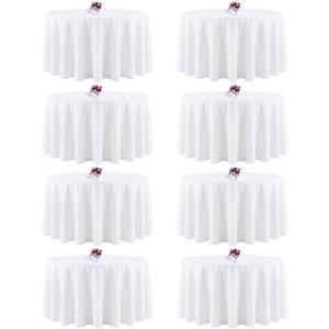 8 Packs 90 Inch White Round Tablecloth in Diameter, Washable Polyester Fabric Tablecloths, Wrinkle Resistant Table Cloth for Wedding Party Banquet Dining