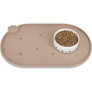 KPWACD Dog Food Mat Anti-Slip Bowl Mats for Food and Water, High-Lips Waterproof Pet Placemat Prevent Messy Spills to Floor, Silicone Puppy Feeding Trays for Large Medium Small Dogs Cats (Solid - 18"x12", Taupe)