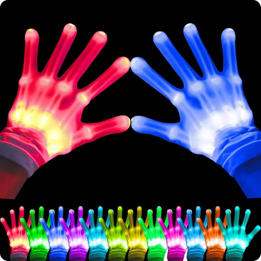 LED Light-Up Gloves for Kids Cool Toys for Boys 8-12 Girls Multi-Color Halloween Costume Accessory Parties Gifts (Medium)