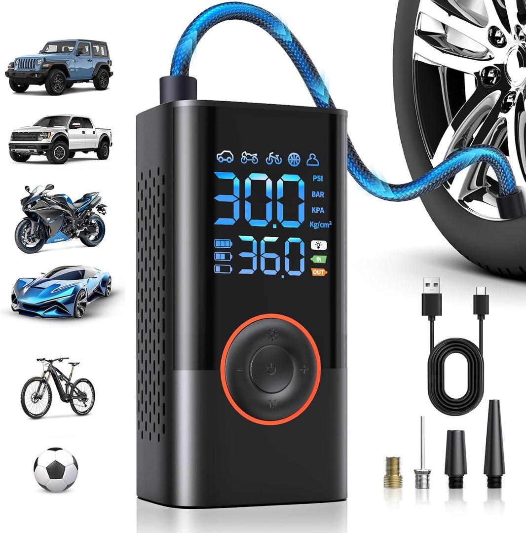Tire Inflator Portable Air Compressor Portable Cordless Mini Air Pump with Digital Pressure Gauge 150PSI 3X Fast Inflation and Auto Shutoff Function Tires Pump for Cars Motorcycles Bikes Balls (Black)