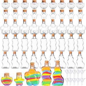 Shappy 50 Pcs Plastic Sand Art Bottles with Cork and Funnels Clear Sand Art Containers for Boys and Girls Craft Collection Bottle for DIY Crafts Halloween Christmas Party Favors, 5 Style