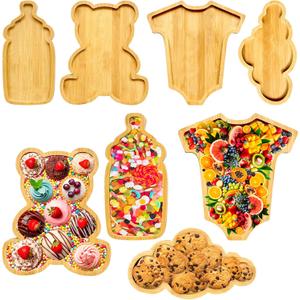 Charcuterie Board Platters 4 Pcs Baby Shower Food Trays Wooden Large Serving Tray Fillable Boxes for Food Snack Fruit Platters Wood Charcuterie Trays Birthday Gender Reveal Party Decoration
