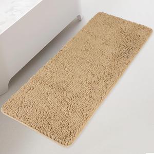 Yeaban Bathroom Runner Rug 24 x 60 Inch  Thick Chenille Long Bath Mat | Absorbent and Washable Extra Large Bath Rug Non-Slip, Plush Runner Rug for Bathroom, Shower, Sink - (Beige)
