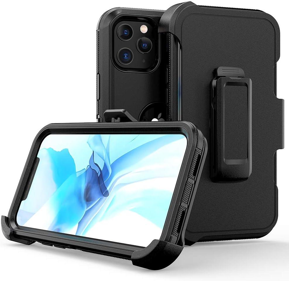 Funda de telfono para iPhone 12 Pro Max, resistente, resistente a prueba de golpes, funda protectora con clip para cinturn para Apple iPhone 12 6.7 5G 2020 (negro)