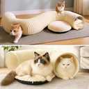 Cat Tunnel Bed with 40 Pcs Interactive Cat Toys, Cat Tube with Kitten Toys for Indoor Kittens, Collapsible Play Tunnel, White