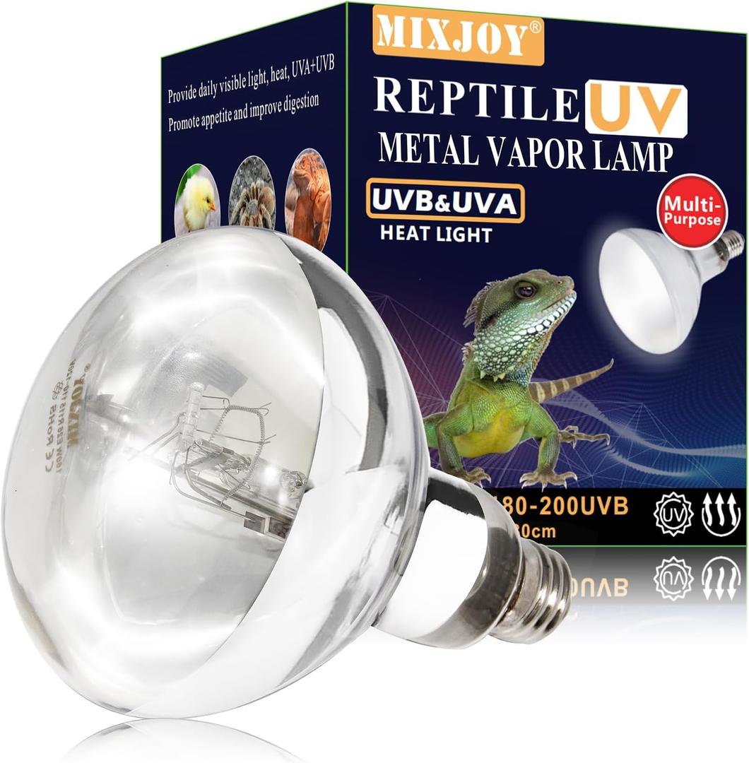 MIXJOY 160W Reptile Heat Lamp Bulb, Full Spectrum UVA UVB Reptile Light Bulb, UVB Light for Reptiles and Amphibians Use