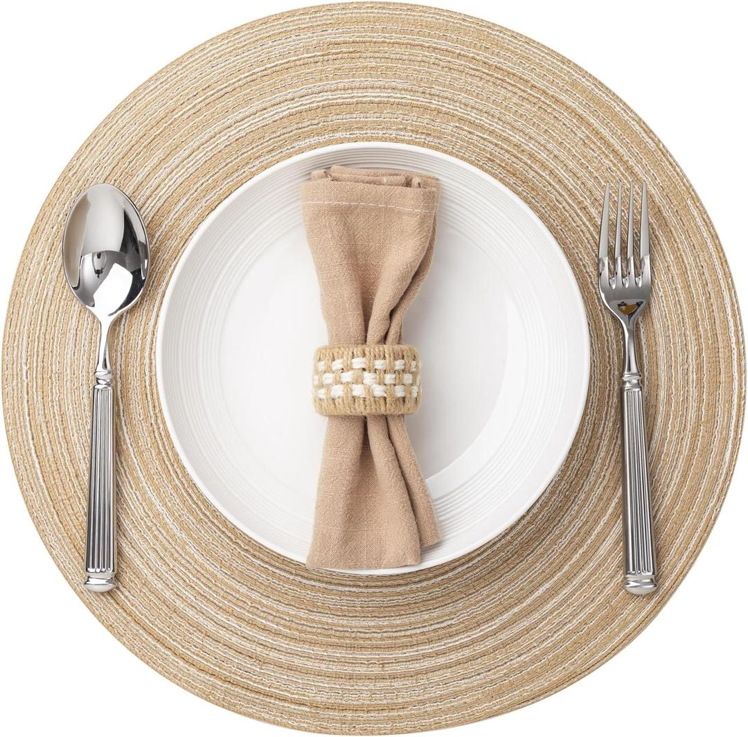 Round Placemats Set of 4 Woven Placemats Washable Braided Table Mats for Dining Table Heat Resistant Non-Slip Circle Place Mats(Beige)