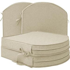 Outdoor Chair Cushions, Fade-Resistant & Water-Resistant, D Shaped Patio Furniture Seat Chair Pads Replacement with Ties, Non-Slip Bottom, Removable Cover, Set of 4, 18.5 x 16 Inch, Beige