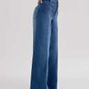 Womens Wide Leg Jeans Mid High Waisted Baggy Straight Leg Stretchy Denim Pants Seamed Long Trousers (Blue)