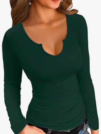 VICHYIE Womens Tops V Neck Summer Short Sleeve Casual Slim Fitted Tshirt Size S