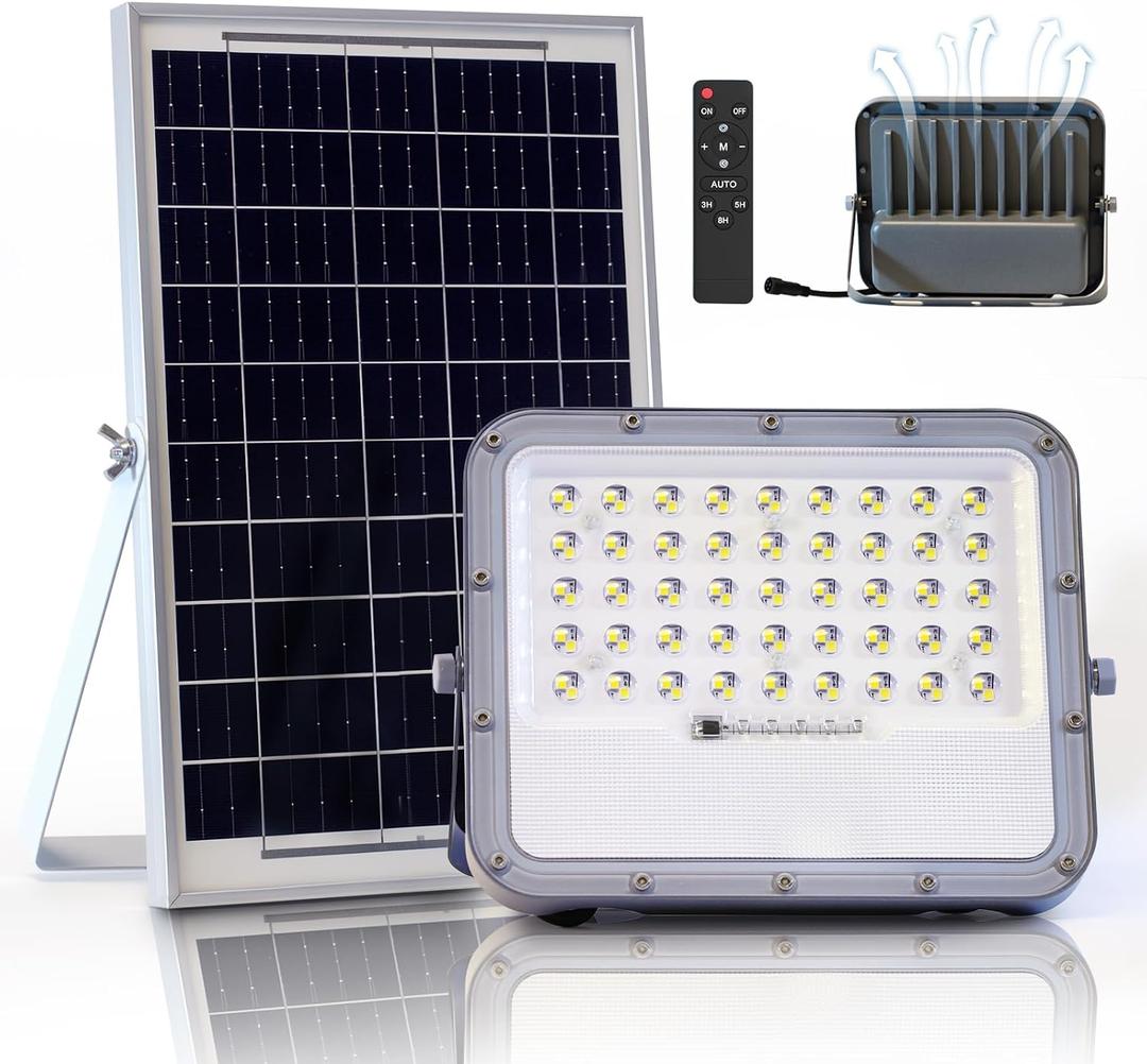 Solar Flood Lights Outdoor Waterproof - 5000 Lumen Dual-color LED Lights Dawn to Dusk,Heavy Duty Aluminum Exterior Security Light with Remote Control,Bright Spot Light for Outside Wall, Patio, Yard