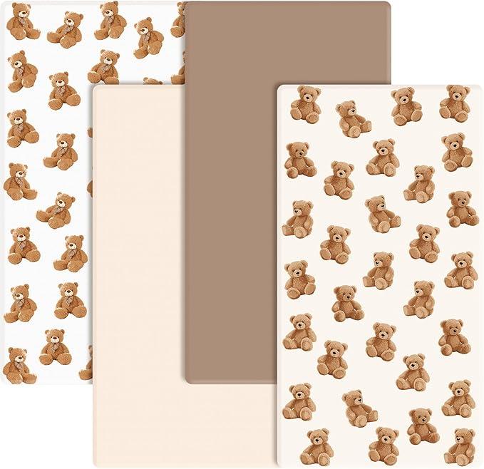 4 Pack Bear Baby Crib Fitted Sheet 52'' x 28'' Bear Stretchy Neutral Fitted Crib Mattress Sheet Baby Bedding for Standard Mattress Gift Set 4 Pack Bear Baby Crib Fitted Sheet 52'' x 28'' Bear Stretchy Neutral Fitted Crib Mattress Sheet Baby Bedding for Standard Mattress Gift Set
