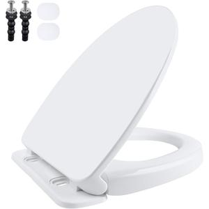 SS124 Toilet Seat Replacement Compatible with TOTO, Elongated Soft Close Toilet Seat for SS124, Transitional Slow-close & Heavy Duty, with Universal Toilet Bolts and Nuts, Cotton White