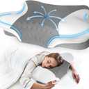 Queen Size Cervical Pillow for Neck Pain,Cooling Butterfly Pillow for Side Sleepers Adjustable Orthopedic Contour Memory Foam Pillow with Breathable Pillowcase,Dark Gray