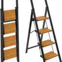 HBTower 4 Step Ladder, Lightweight Aluminum Folding Step Stool
Anti-Slip Wide Pedal, 330lbs Capacity Step Ladder for Household Kitchen Office, BlackWoodgrain
