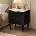 Black Nightstand with 2 Storage Drawers,15.6" W × 15.6" D × 19.3" H, Modern Bedside Cabinet with 3D Printed Marble Pattern and Metal Legs, MDF Side Table for Bedroom