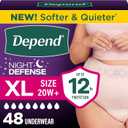 Depend Night Defense Adult Diapers, Incontinence & Postpartum Bladder Leak Underwear for Women, Disposable, Overnight, XL, Blush, 48 Count (4 Packs of 12)