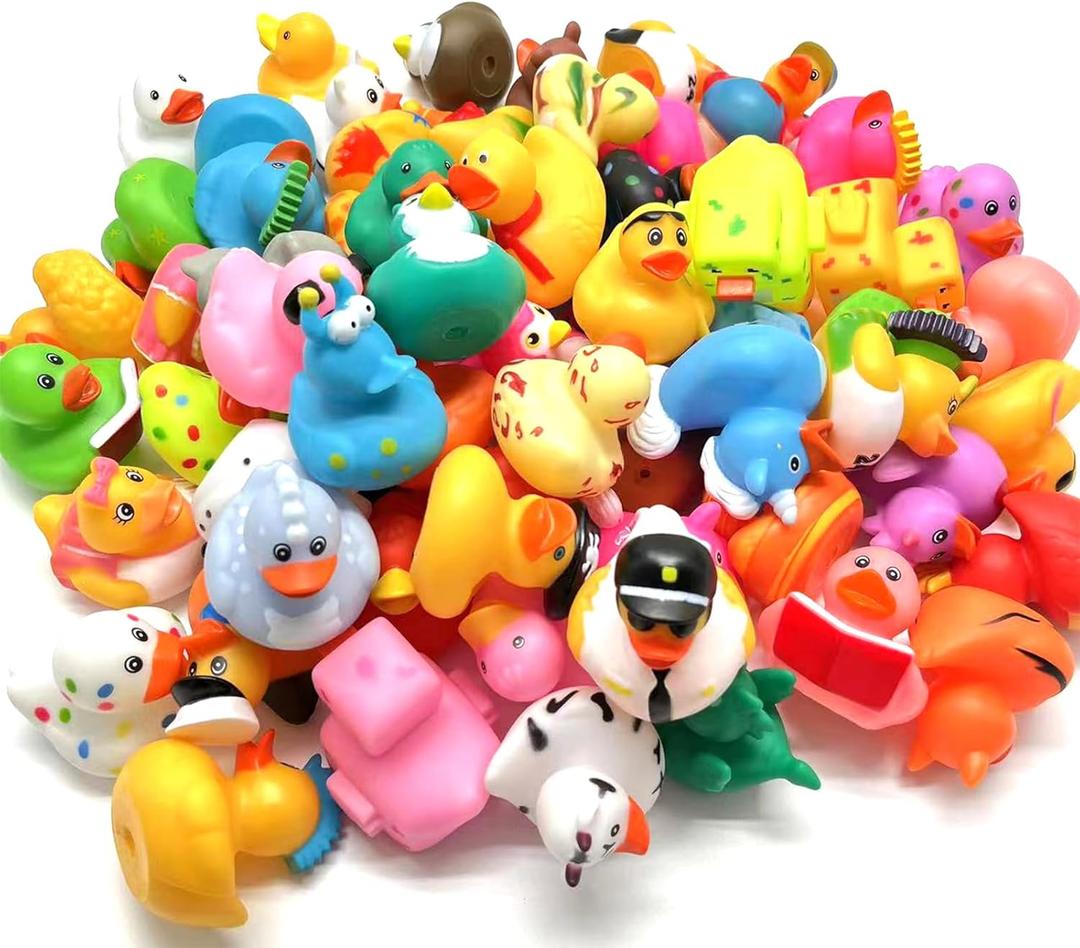 LINICE 100 Pcs Rubber Ducks, Random Assortment Ducks Bulk, Mini Rubber Duckies for Toddler Baby Bath Toys, Kids Bath Pool Toys Birthday Gifts Party Favors