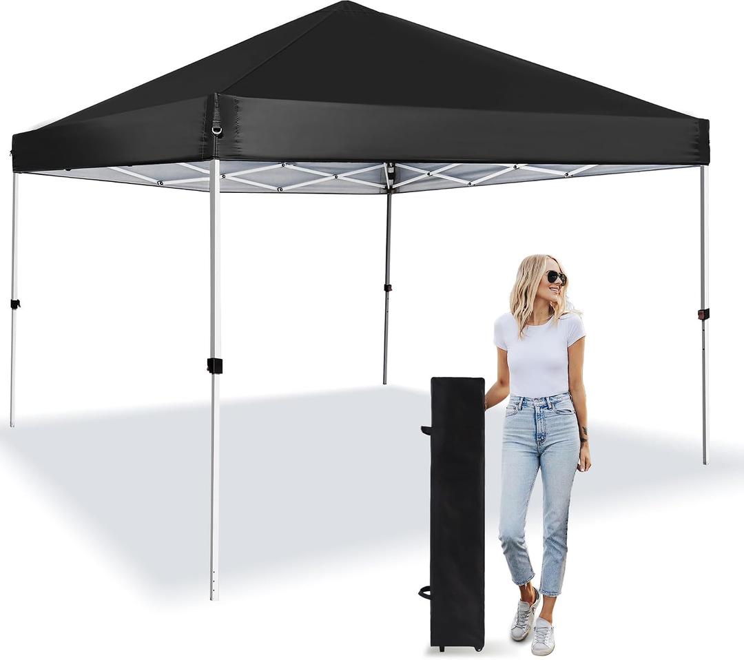 Pop Up Canopy 8X8 FT,Portable Sun Instant Shelter w/Backpack Bag,Waterproof,Adjustable Straight Leg Heights Canopies,Outdoor Tents for Parties,Camping,Commercial Event,Black