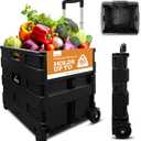 Inspired Living Collapsible Ultra-Slim Pack-N-Roll, 2 Wheel Utility Cart , With Telescopic Handle - Super Strong up to 80 Lbs Load Capacity, Black (Large)