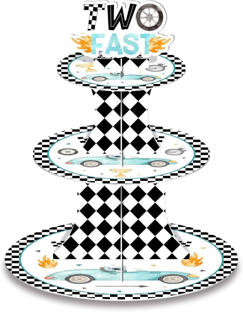 2 x Utolily 3 Tier Two Fast Birthday Cupcake Stand Party Decorations Floral Princess Cupcake Holder Pink Castle Crown Carriage Dessert Tower for Girls Birthday Princess Theme Baby Shower Party Supplies