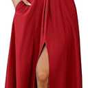 BTFBM Women 2024 Summer Spaghetti Strap Dress Sleeveless V Neck Cutout Slit Casual Beach Party Maxi Dresses with Pockets(Solid Red, Small)