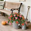 Artificial Fake Flowers for Outdoors Decoration, 2PCS Faux Hibiscus Flowers for Outside PlantersRealistic Silk Plants with UV Resistant No Fade for Home Porch Garden Balcony Yard Decor (Orange Pink)