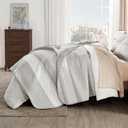 Andency King Size Quilt Set Linen Grey, 3 Pieces Summer Ultra Soft Lightweight Bedspreads & Coverlets Set, Patchwork Striped Quilted Bedding Sets for All Seasons (1 Quilt, 2 Pillow Shams)