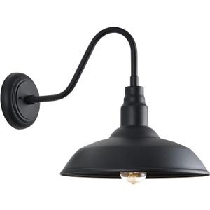 14 Inch Outdoor Gooseneck Light Fixture for Porch, Large Exterior Barn Light with Wall Mount, Black Industrial Farmhouse Side Door Gooseneck Lighting for Garage, Deck, 14" Dome