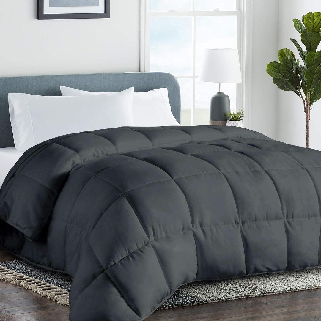 COHOME Premium King Size Comforter, All-Season Quilted Down Alternative Duvet Insert, Luxury Hotel GentleSoft Comforter with Anti-Clump Tech & 8 Tabs - Reversible - Dark Grey 90x102 inches