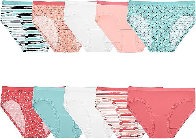 Fruit Of The Loom Girls Cotton Hipster Underwear 10 Pack, 8, Assorted