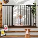 Cumbor 29.7-48" Baby Gate for Stairs, Mom's Choice Awards Winner-Dog Gate for Doorways, Auto Close Safety Pet Gate for Dogs Indoor, Easy Install Pressure Mounted Child Gate with Walk Thru Door, Black