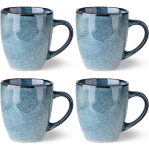 GBHOME Ceramic Coffee Mugs Set of 4, 12oz Stoneware Coffee Mugs Set For Dad Mom Women MEN, Light Weight Ceramic Coffee Cups for Latte/Tea/Beer/Hot Cocoa, Dishwasher & Microwave Safe (Pacific Blue)
