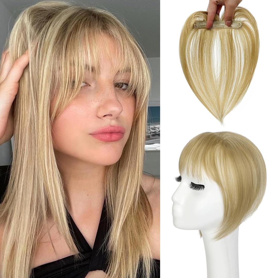 Bangs Hair Clip in Bangs 3603D Cover Hair Topper Synthetic HairPieces for Women Ash Blonde Wispy Fake Bangs Toppers for Daily Wear