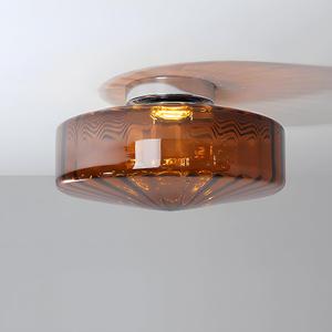 Bofea-Semi Flush Mount Ceiling Light with Water Ripple Glass Shade,Mid Century Modern Amber Glass Overhead Lights,Hallway Lighting,Vintage Close to Ceiling Light Fixtures for Kitchen Entryway