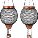 Starsoul 2 PC Cage Hot Air Balloon Solar Lantern with Flame Glass Outdoor Hanging Hot Air Balloon Solar Light Lamp Waterproof Garden Patio Yard Party Decorations