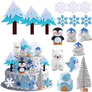 Polar Bear cake Decor Penguin cake Topper Bear Baby Shower Party Supplies Winter Party Supplies Igloo Cake Decoration (white)
