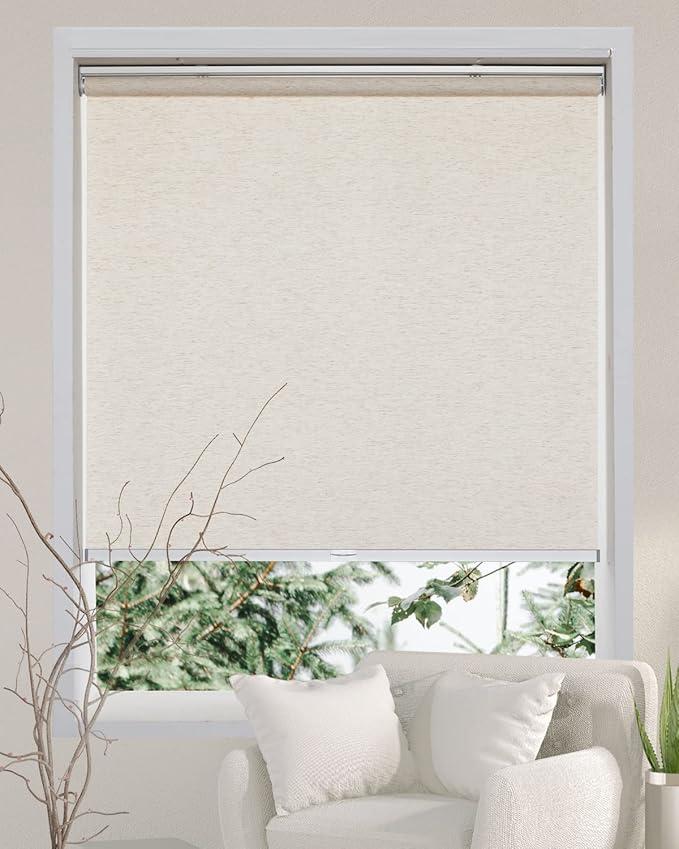 Persilux Custom Size Natural Woven Cordless Roller Shades, Free-Stop Window Shades for Home, Roller Window Shades, Light Filtering Window Blinds for Windows, Kitchen and Door (Cream) (Custom Size (Without Valance), Cream (Light Filtering))