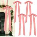 4Pcs Pink Velvet Christmas Bows, 23.6 x 8.6 Inches Extra Large Velvet Ribbon Bows with Long Tail, Rustic Bows for Christmas Tree,Garland,Staircase,Fireplace, Xmas Indoor Outdoor Decor