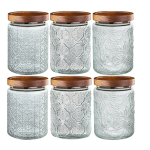 6-Pack 24 OZ Vintage Glass Jar with Lid, Airtight Food Storage Canisters with Bamboo for Kitchen Counter Pantry, Ideal for Coffee, Candy, Tea, Oats, Sugar, Cookies Decorative Jars