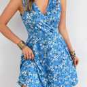 Casual Sleeveless Summer Dresses for Women | Floral Sundress, Wrap V-Neck, Elastic Waist with Pockets, Fit and Flare A-Line Design for Vacation, Beach, Casual Wear (M)