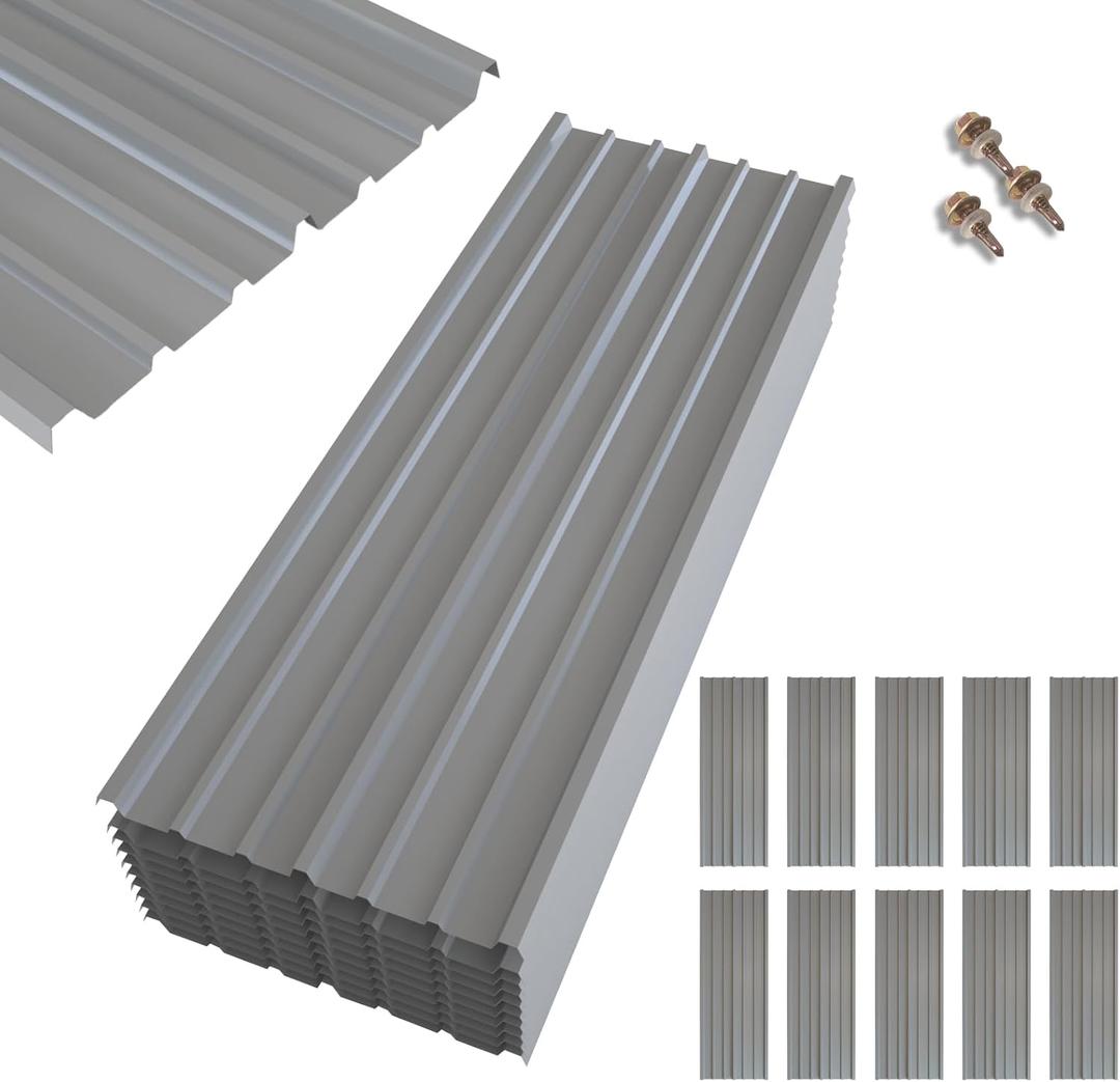 NeatiEase 20 Pcs Metal Roofing Panels, 5.1 Feet Corrugated Galvanized Roofing Panels Metal Siding Panels with Steel Screws for Pergola, Gazebo, Shed, Outdoor Storage, Chicken Coop, Patio,Garages (Gray)