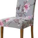 Chair Covers for Dining Chairs Set of 4, Stretchy Soft Parson Chair Covers Removable Washable Kitchen Dining Room Chair Slipcovers with Elastic for Universal Fit (Gray with Flowers)